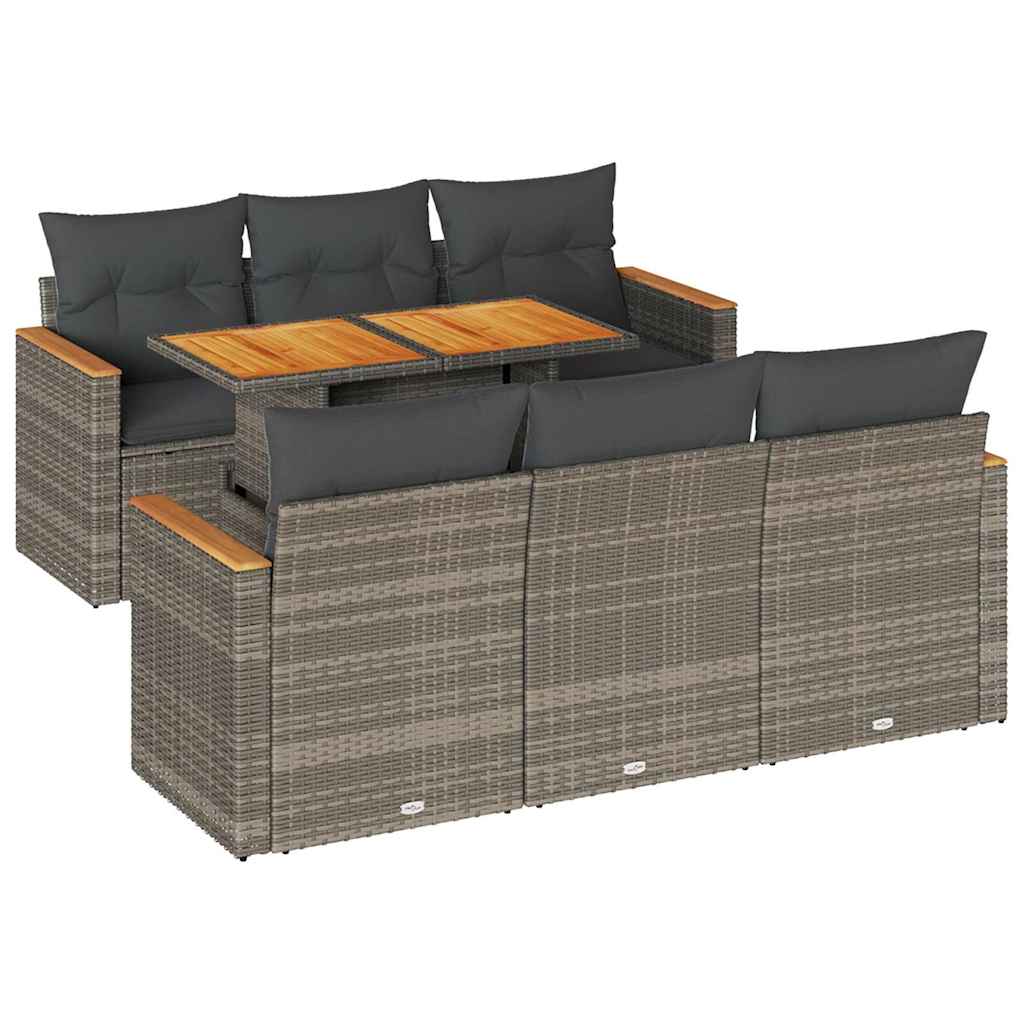 7-delige Loungeset met kussens poly rattan acacia grijs is nu te koop bij PeponiXL, paradijselijk wonen!