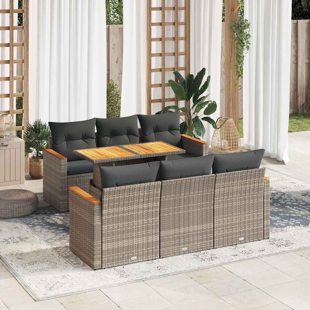 7-delige Loungeset met kussens poly rattan acacia grijs is nu te koop bij PeponiXL, paradijselijk wonen!