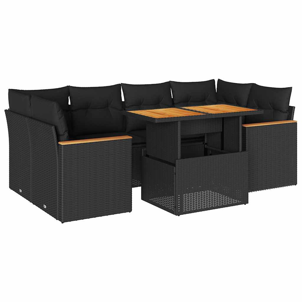 6-delige Loungeset met kussens poly rattan acacia zwart is nu te koop bij PeponiXL, paradijselijk wonen!