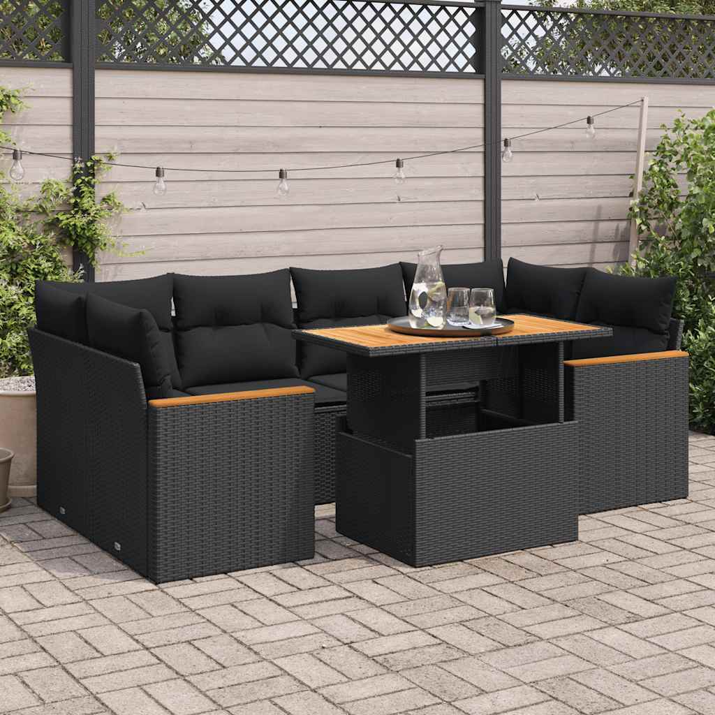 6-delige Loungeset met kussens poly rattan acacia zwart is nu te koop bij PeponiXL, paradijselijk wonen!