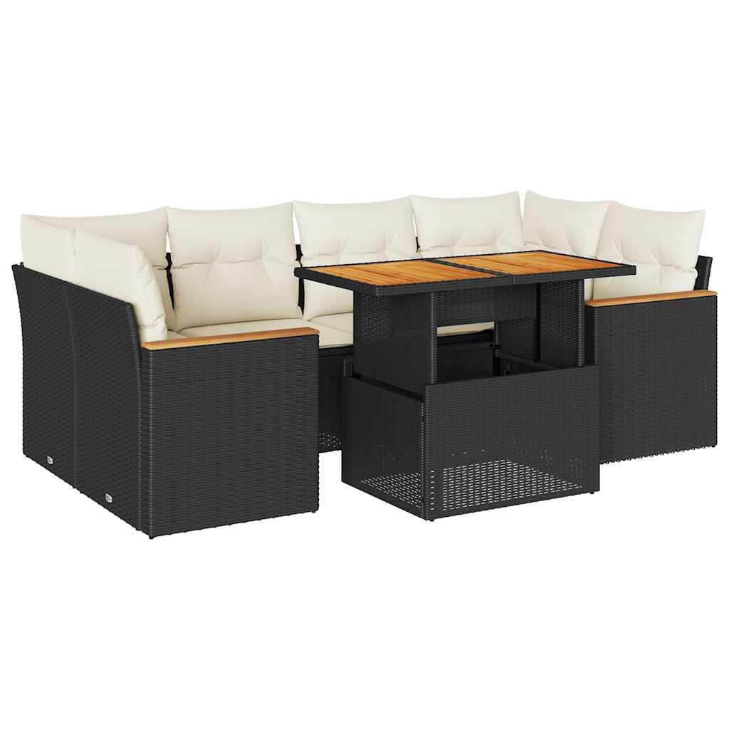 6-delige Loungeset met kussens poly rattan acacia zwart is nu te koop bij PeponiXL, paradijselijk wonen!