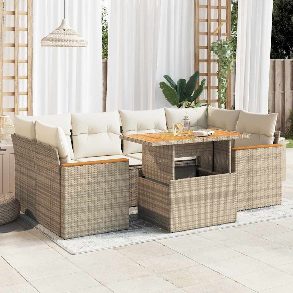 6-delige Loungeset met kussens poly rattan acacia beige is nu te koop bij PeponiXL, paradijselijk wonen!