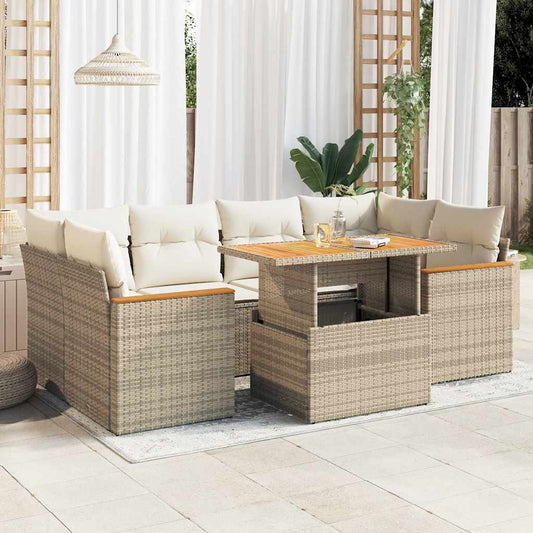 6-delige Loungeset met kussens poly rattan acacia beige is nu te koop bij PeponiXL, paradijselijk wonen!