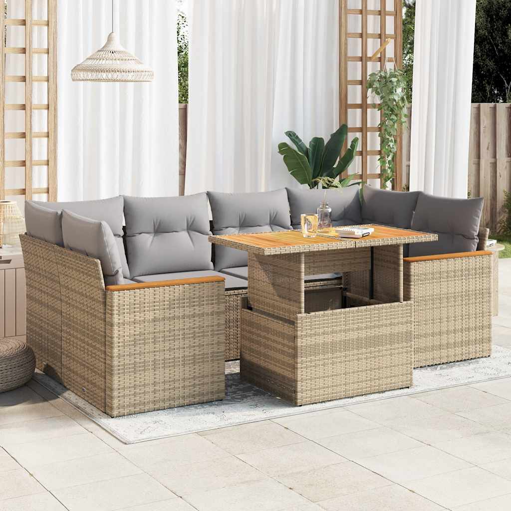 6-delige Loungeset met kussens poly rattan acacia beige is nu te koop bij PeponiXL, paradijselijk wonen!