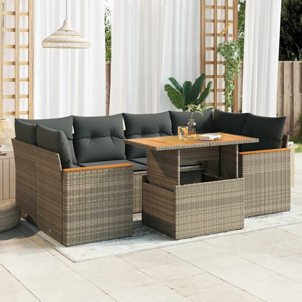 6-delige Loungeset met kussens poly rattan acacia grijs is nu te koop bij PeponiXL, paradijselijk wonen!