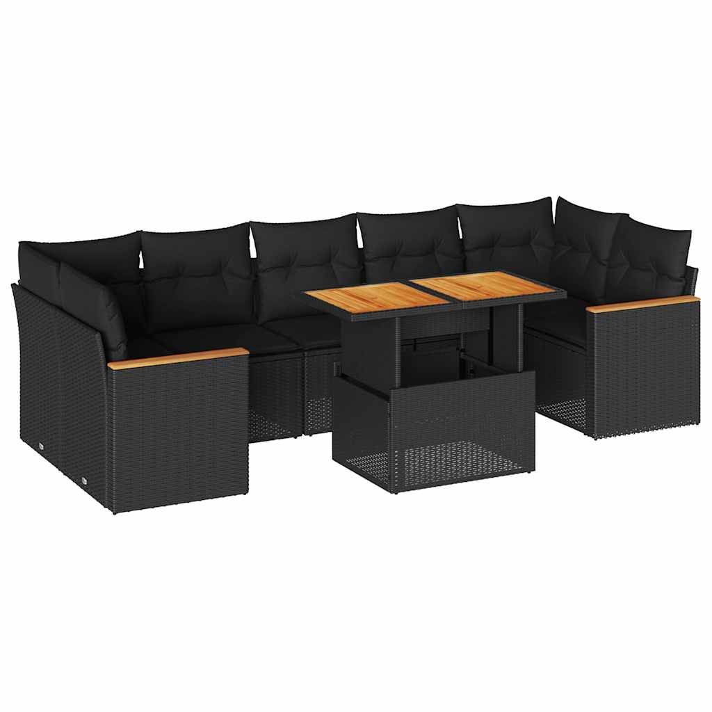 8-delige Loungeset met kussens poly rattan acacia zwart is nu te koop bij PeponiXL, paradijselijk wonen!