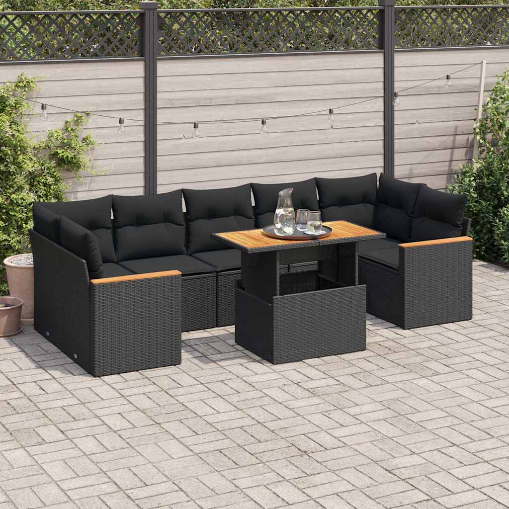 8-delige Loungeset met kussens poly rattan acacia zwart is nu te koop bij PeponiXL, paradijselijk wonen!