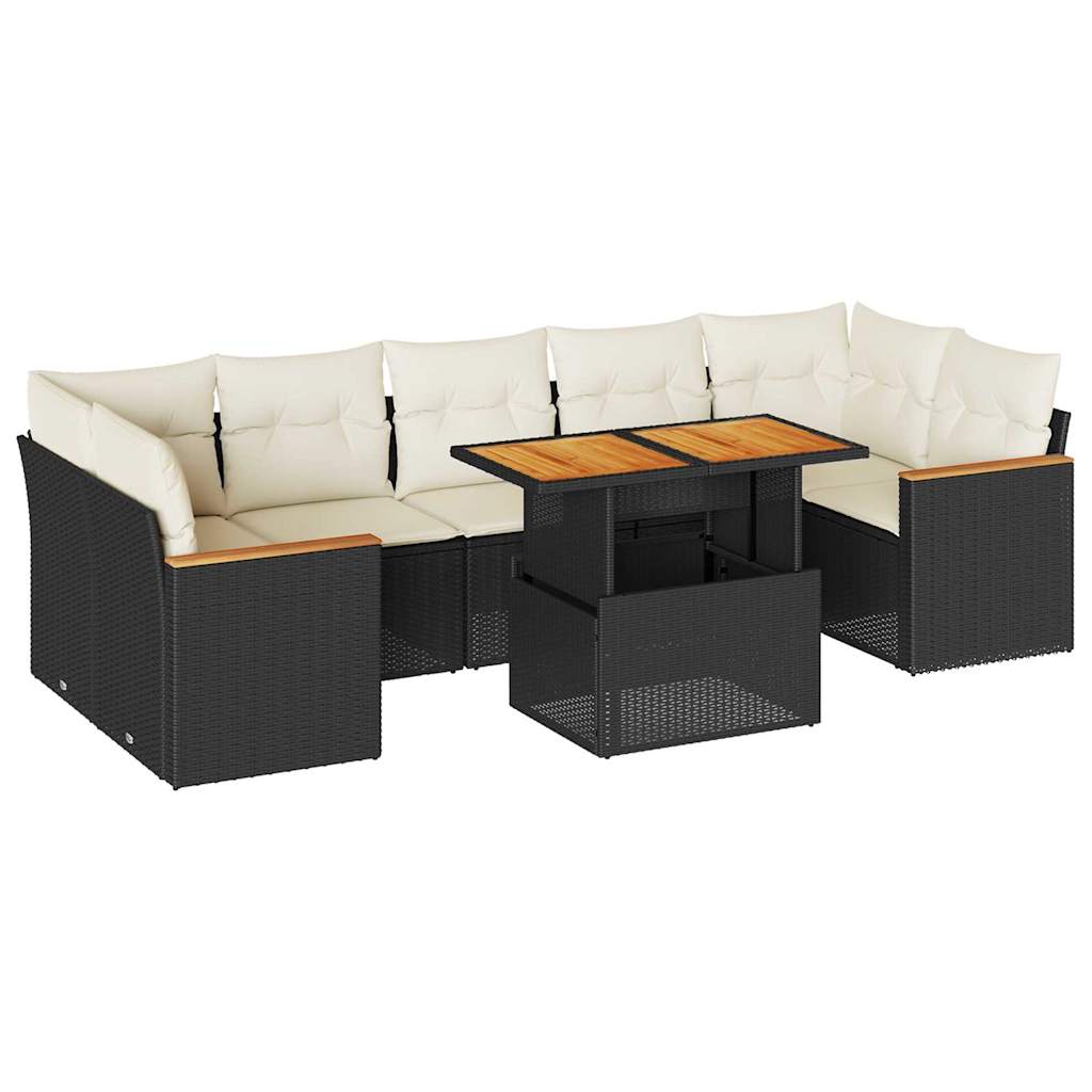 8-delige Loungeset met kussens poly rattan acacia zwart is nu te koop bij PeponiXL, paradijselijk wonen!