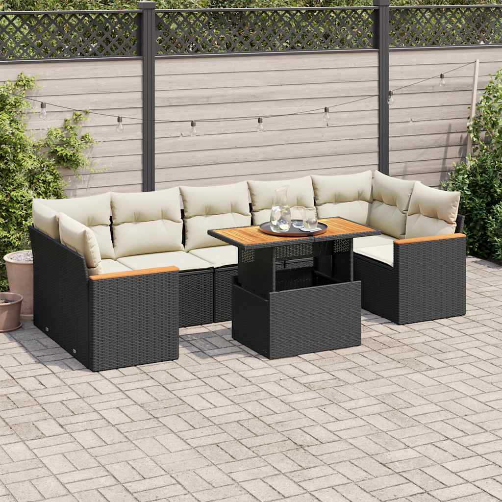 8-delige Loungeset met kussens poly rattan acacia zwart is nu te koop bij PeponiXL, paradijselijk wonen!