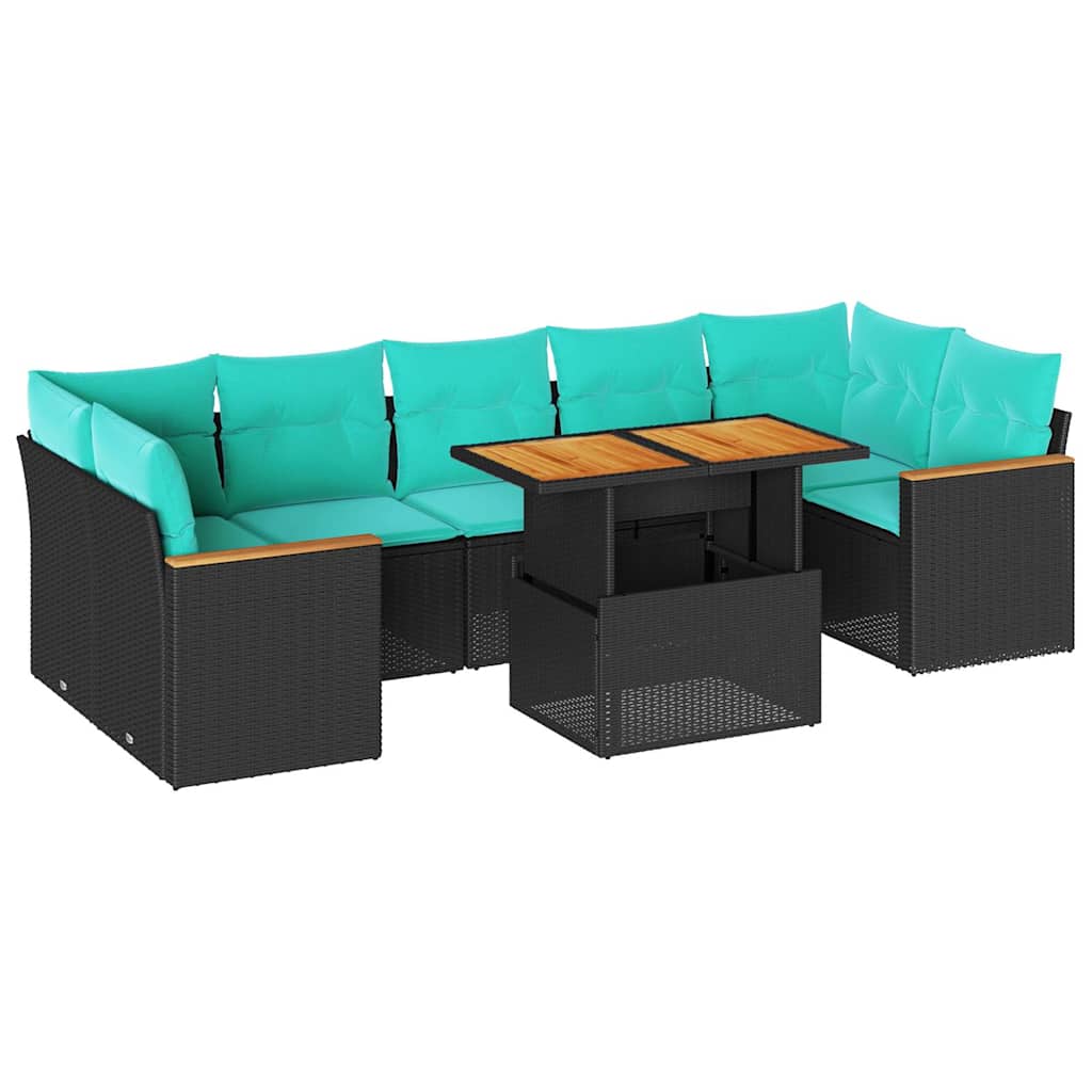 8-delige Loungeset met kussens poly rattan zwart is nu te koop bij PeponiXL, paradijselijk wonen!