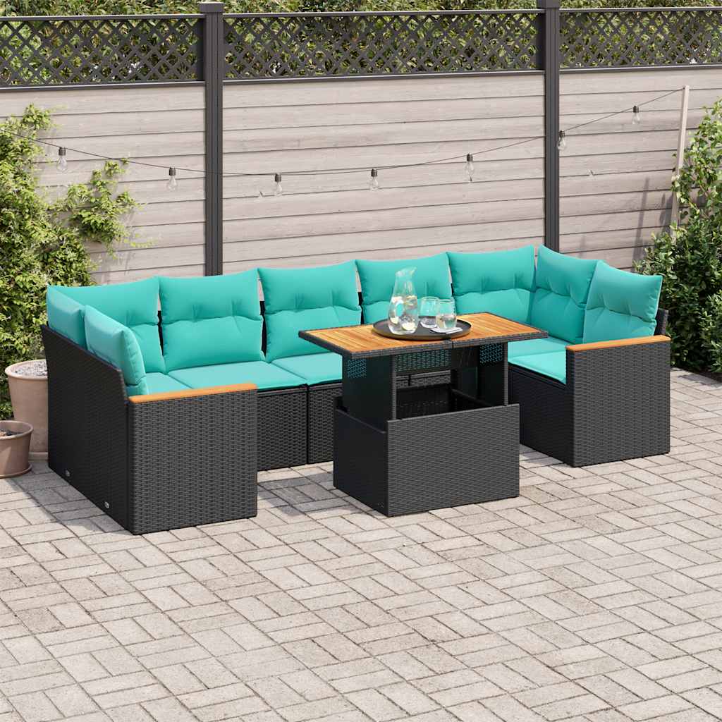 8-delige Loungeset met kussens poly rattan zwart is nu te koop bij PeponiXL, paradijselijk wonen!
