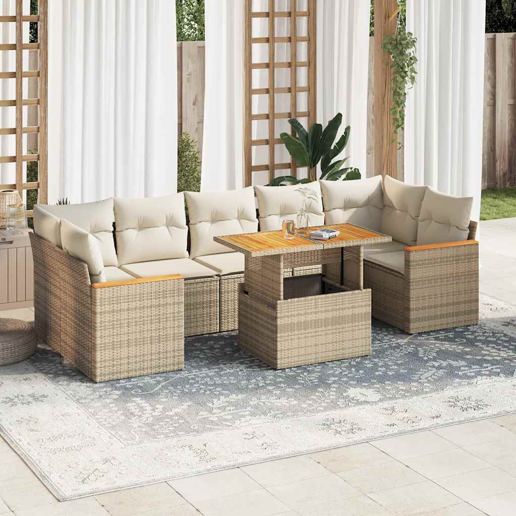 8-delige Loungeset met kussens poly rattan acacia beige is nu te koop bij PeponiXL, paradijselijk wonen!