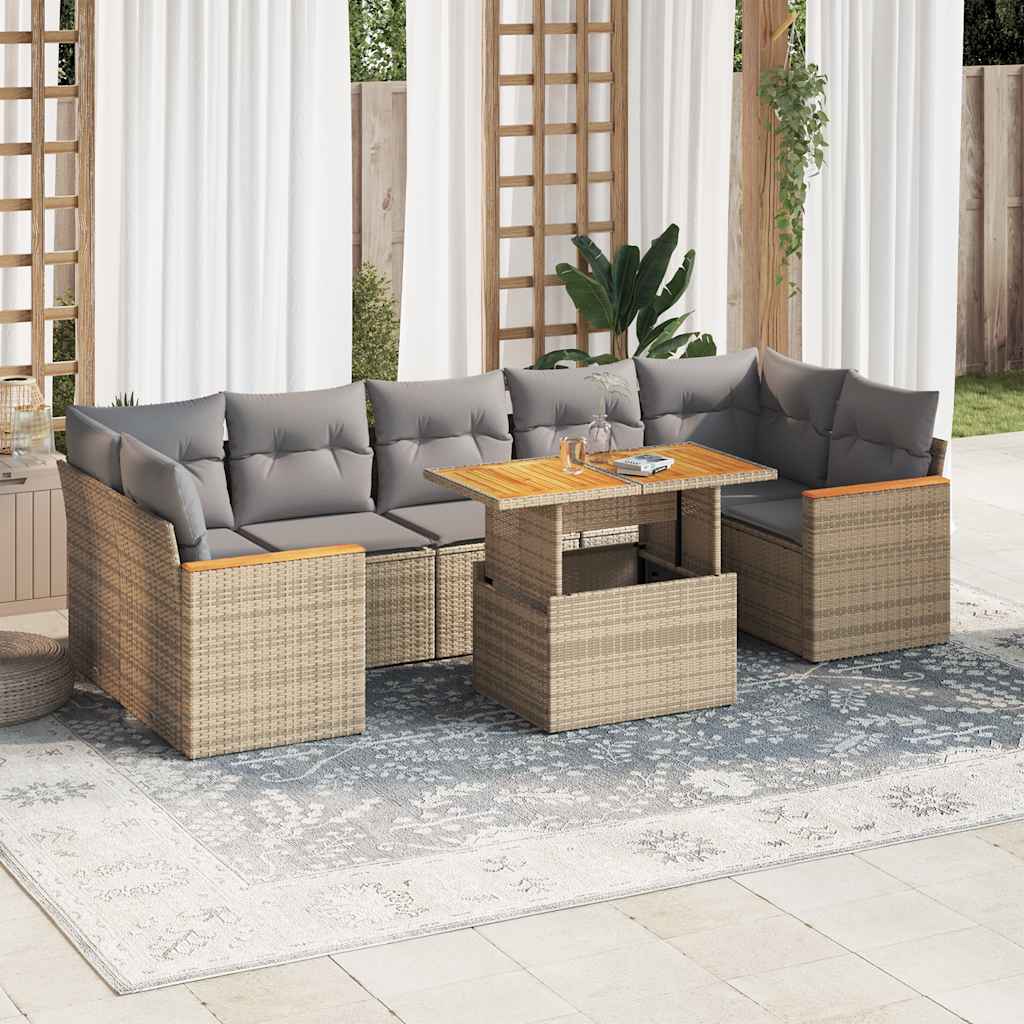 8-delige Loungeset met kussens poly rattan acacia beige is nu te koop bij PeponiXL, paradijselijk wonen!