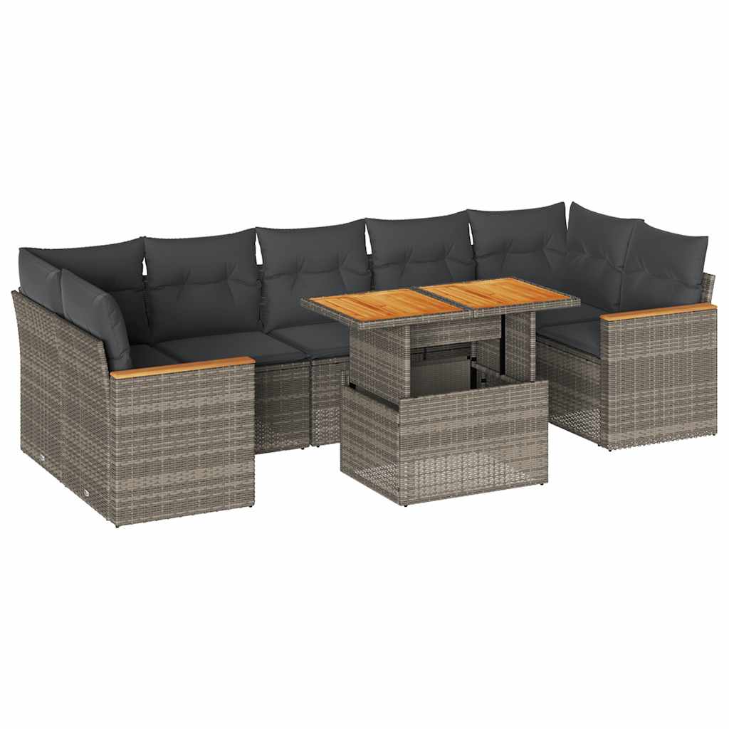 8-delige Loungeset met kussens poly rattan acacia grijs is nu te koop bij PeponiXL, paradijselijk wonen!