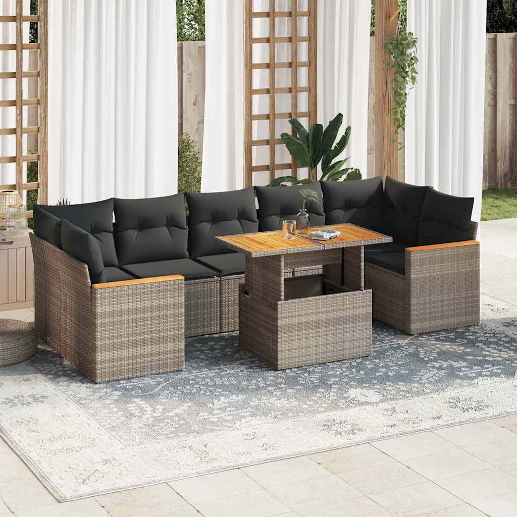 8-delige Loungeset met kussens poly rattan acacia grijs is nu te koop bij PeponiXL, paradijselijk wonen!