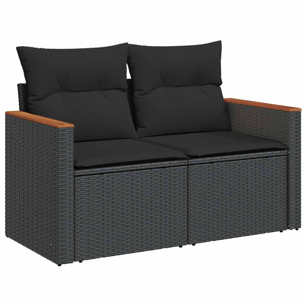 9-delige Loungeset met kussens poly rattan acacia zwart is nu te koop bij PeponiXL, paradijselijk wonen!