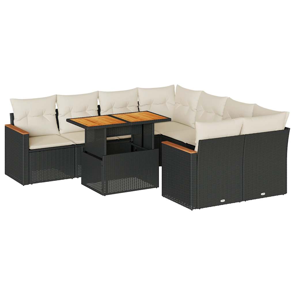 9-delige Loungeset met kussens poly rattan acacia zwart is nu te koop bij PeponiXL, paradijselijk wonen!
