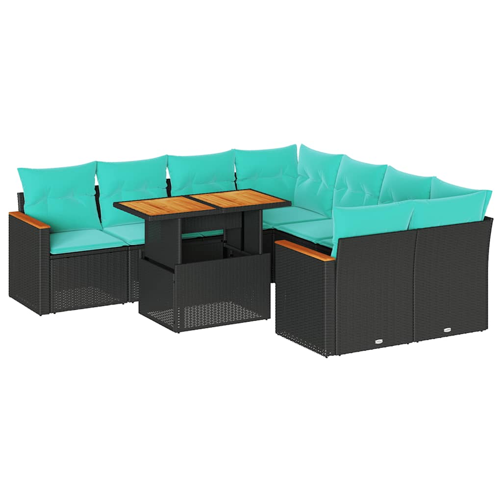 9-delige Loungeset met kussens poly rattan zwart is nu te koop bij PeponiXL, paradijselijk wonen!