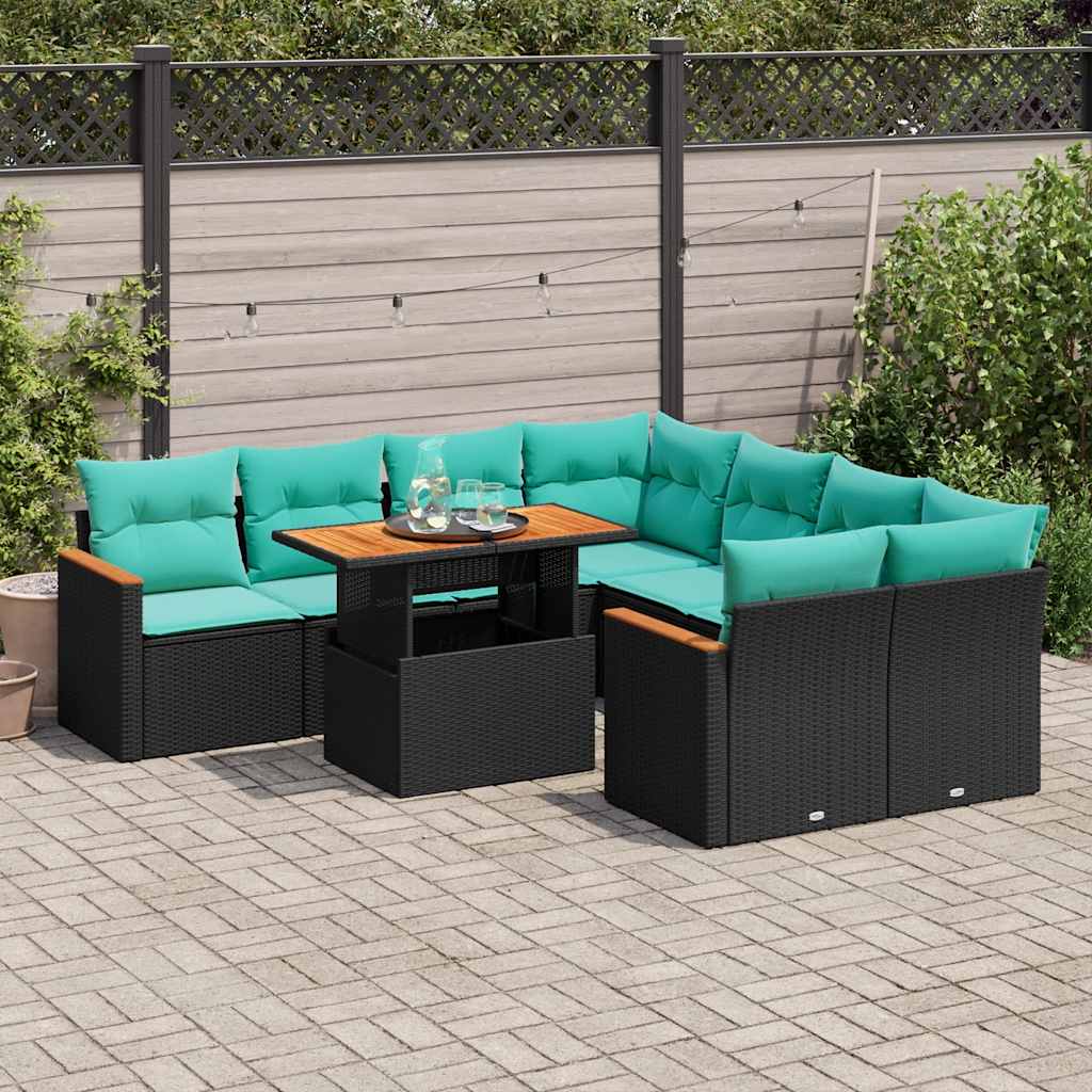 9-delige Loungeset met kussens poly rattan zwart is nu te koop bij PeponiXL, paradijselijk wonen!