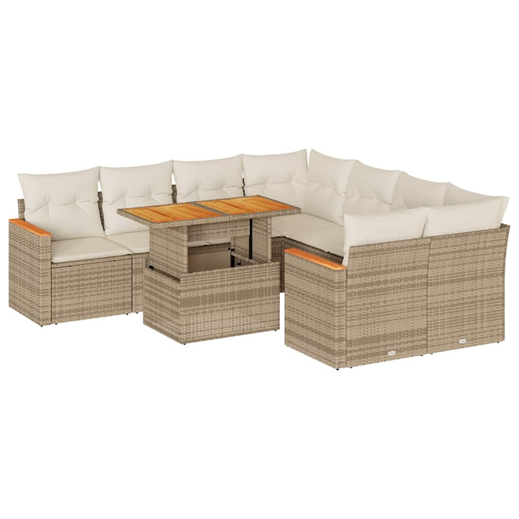 9-delige Loungeset met kussens poly rattan acacia beige is nu te koop bij PeponiXL, paradijselijk wonen!