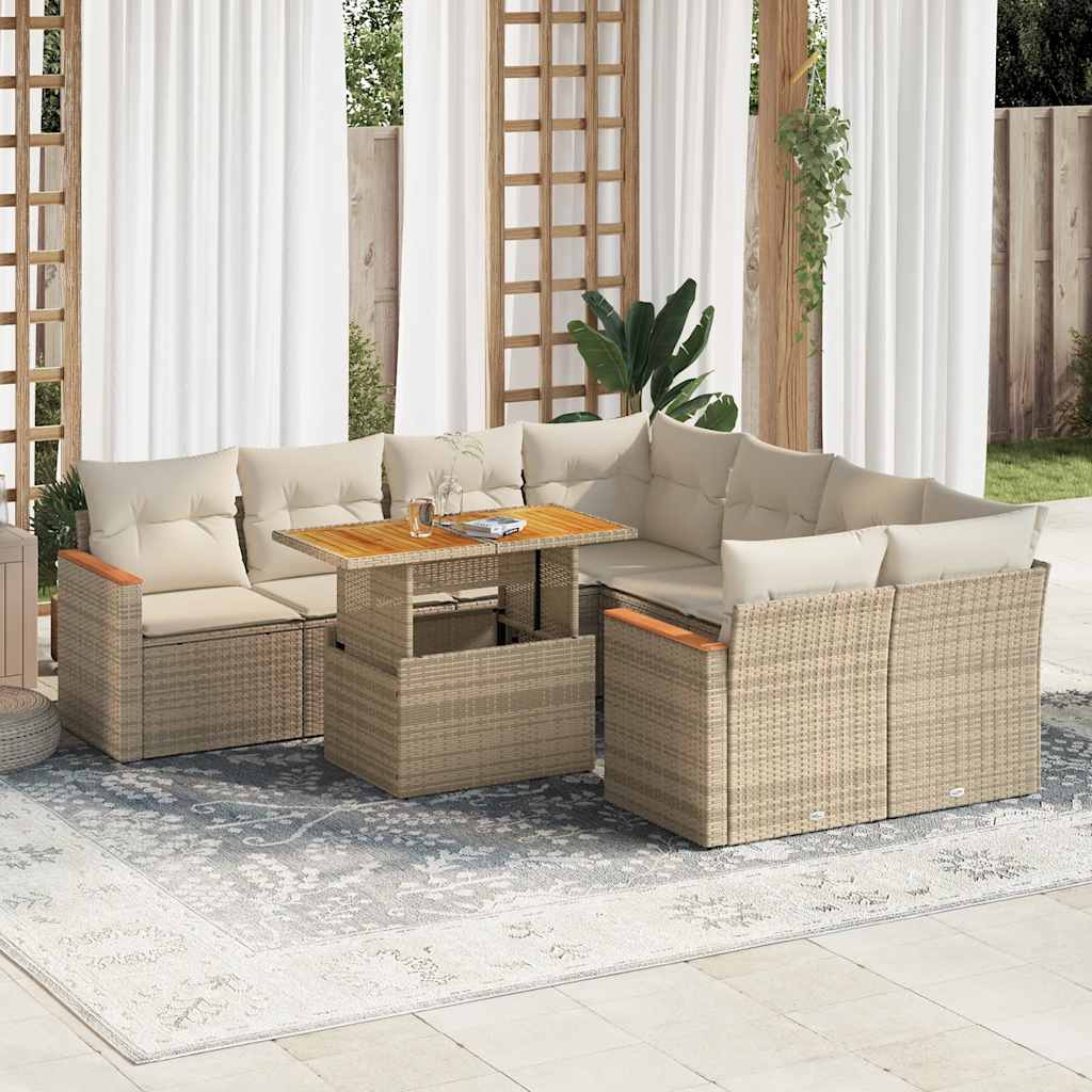 9-delige Loungeset met kussens poly rattan acacia beige is nu te koop bij PeponiXL, paradijselijk wonen!