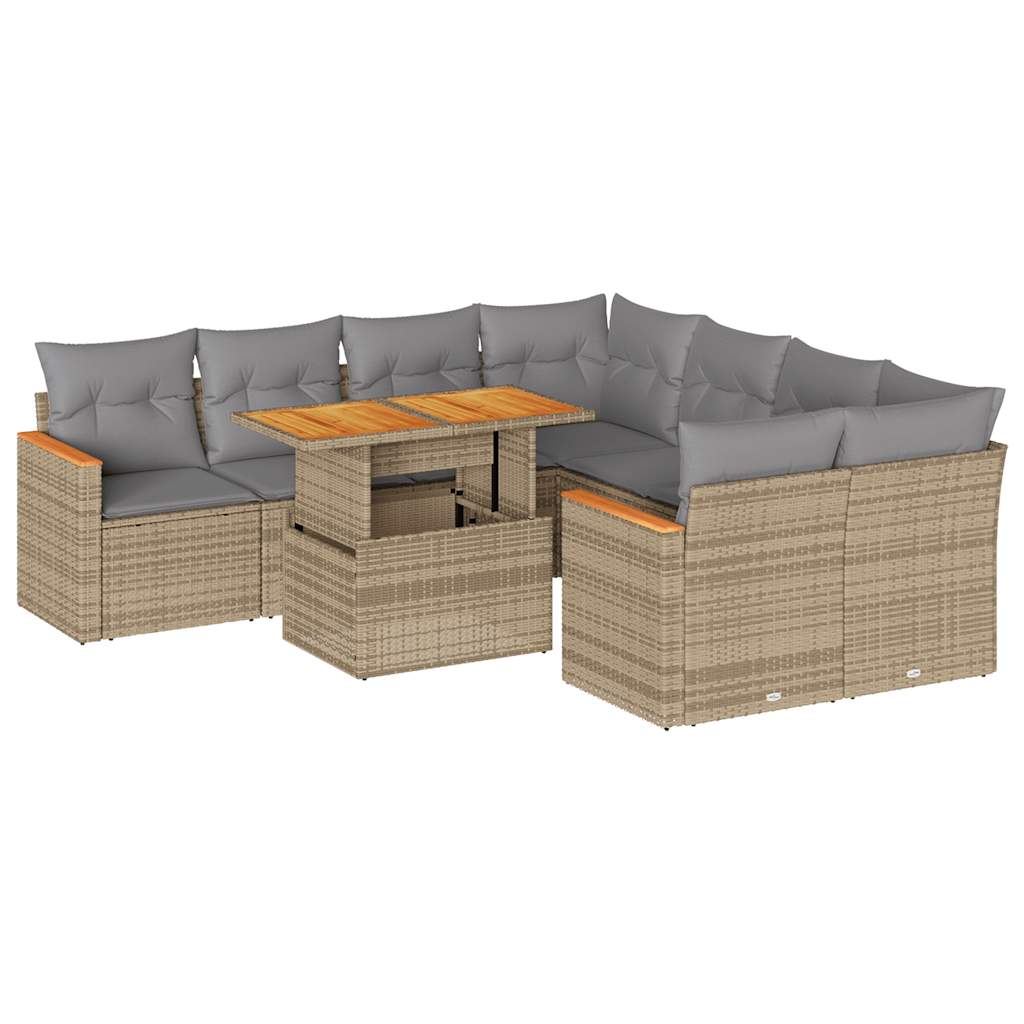 9-delige Loungeset met kussens poly rattan acacia beige is nu te koop bij PeponiXL, paradijselijk wonen!
