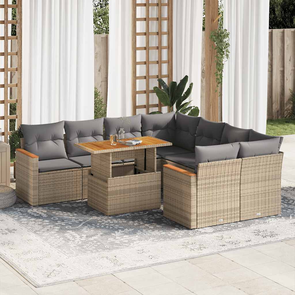 9-delige Loungeset met kussens poly rattan acacia beige is nu te koop bij PeponiXL, paradijselijk wonen!