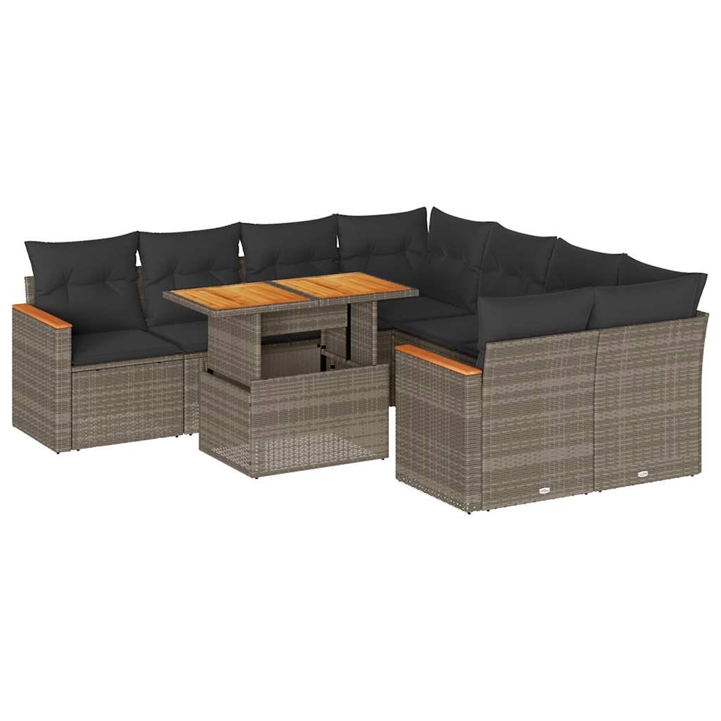 9-delige Loungeset met kussens poly rattan acacia grijs is nu te koop bij PeponiXL, paradijselijk wonen!