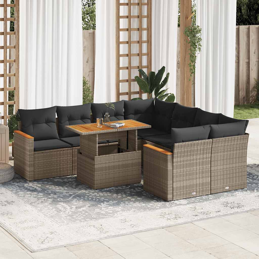 9-delige Loungeset met kussens poly rattan acacia grijs is nu te koop bij PeponiXL, paradijselijk wonen!