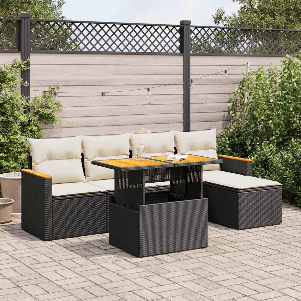 6-delige Loungeset met kussens poly rattan acacia zwart is nu te koop bij PeponiXL, paradijselijk wonen!