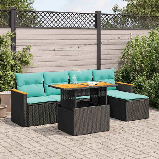 6-delige Loungeset met kussens poly rattan zwart is nu te koop bij PeponiXL, paradijselijk wonen!