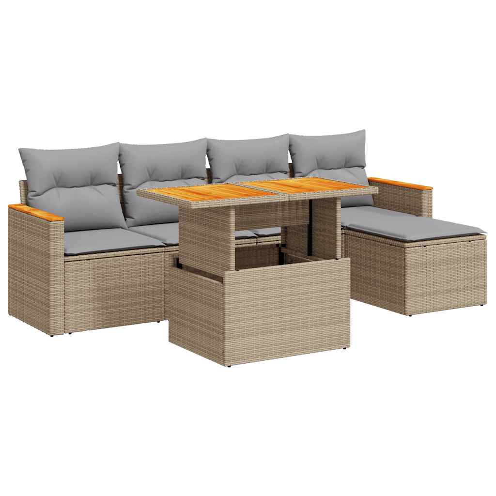 6-delige Loungeset met kussens poly rattan acacia beige is nu te koop bij PeponiXL, paradijselijk wonen!
