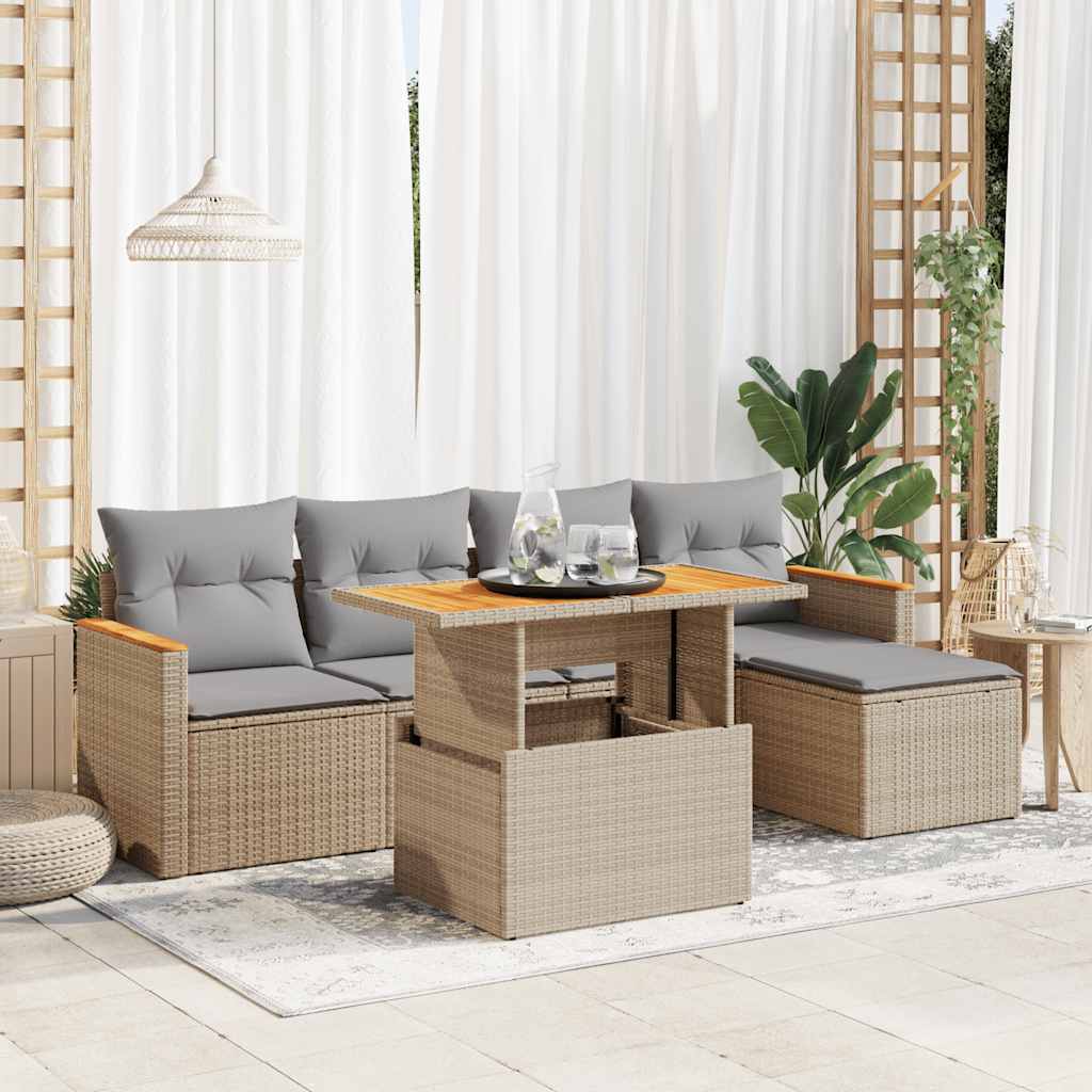 6-delige Loungeset met kussens poly rattan acacia beige is nu te koop bij PeponiXL, paradijselijk wonen!