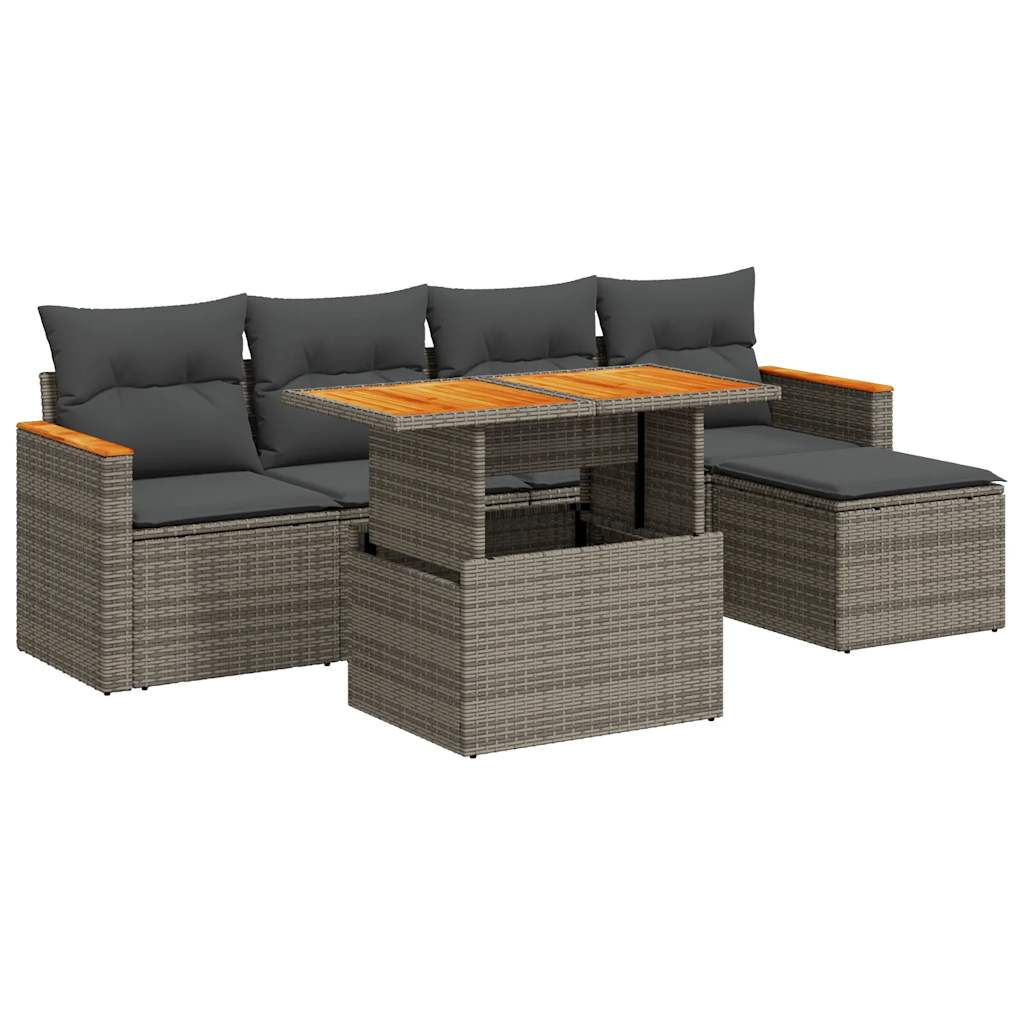6-delige Loungeset met kussens poly rattan acacia grijs is nu te koop bij PeponiXL, paradijselijk wonen!