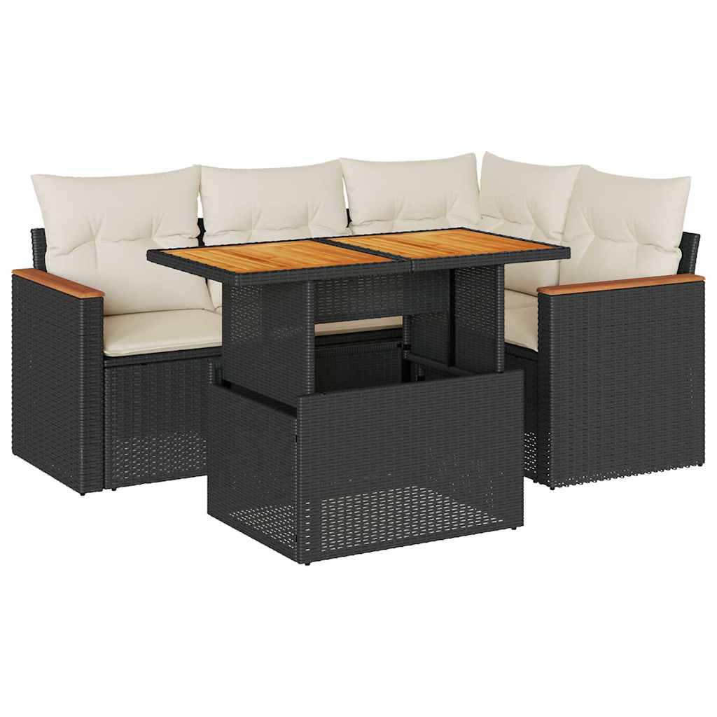 5-delige Loungeset met kussens poly rattan acacia zwart is nu te koop bij PeponiXL, paradijselijk wonen!