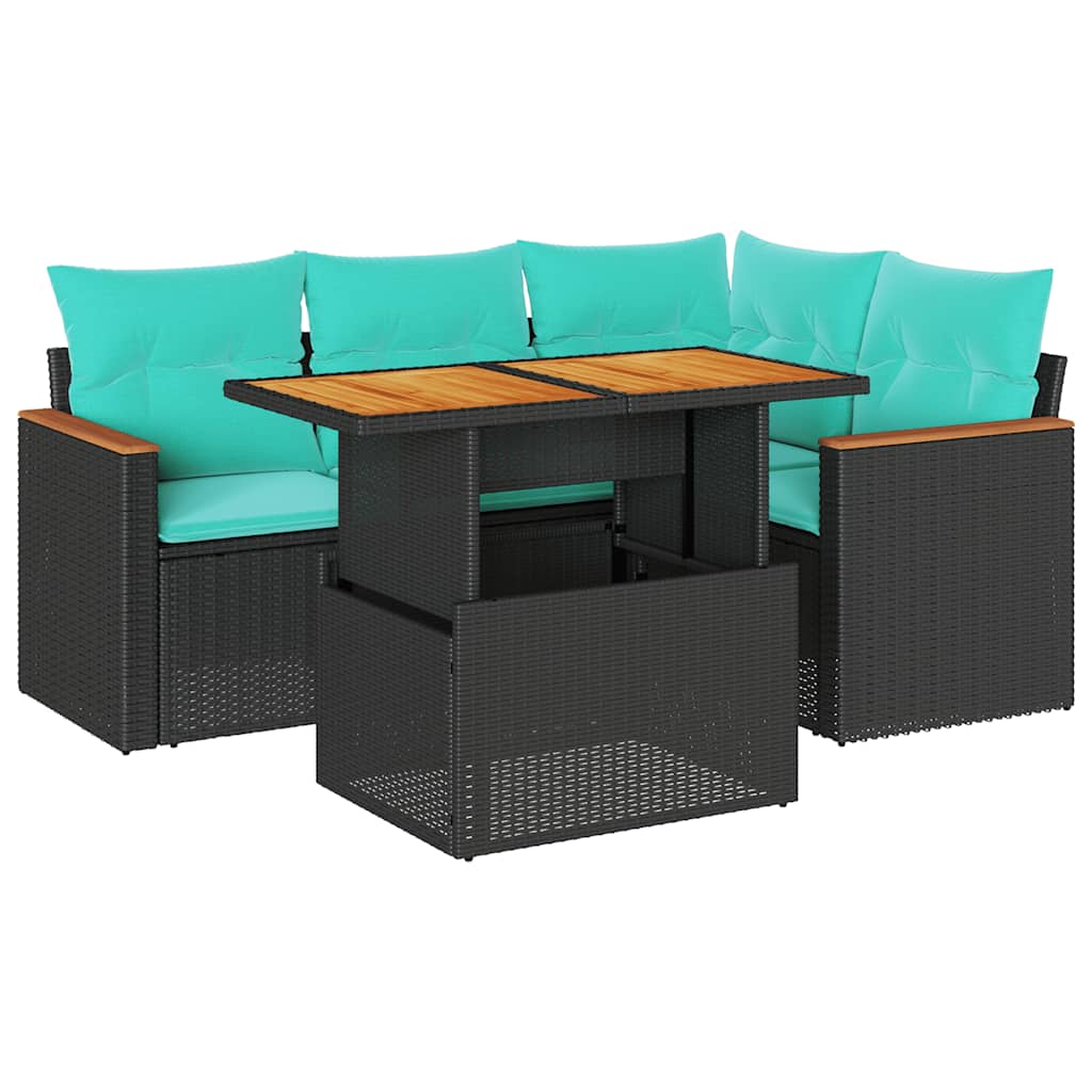 5-delige Loungeset met kussens poly rattan zwart is nu te koop bij PeponiXL, paradijselijk wonen!