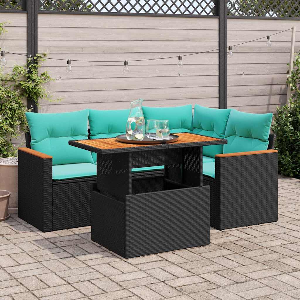 5-delige Loungeset met kussens poly rattan zwart is nu te koop bij PeponiXL, paradijselijk wonen!
