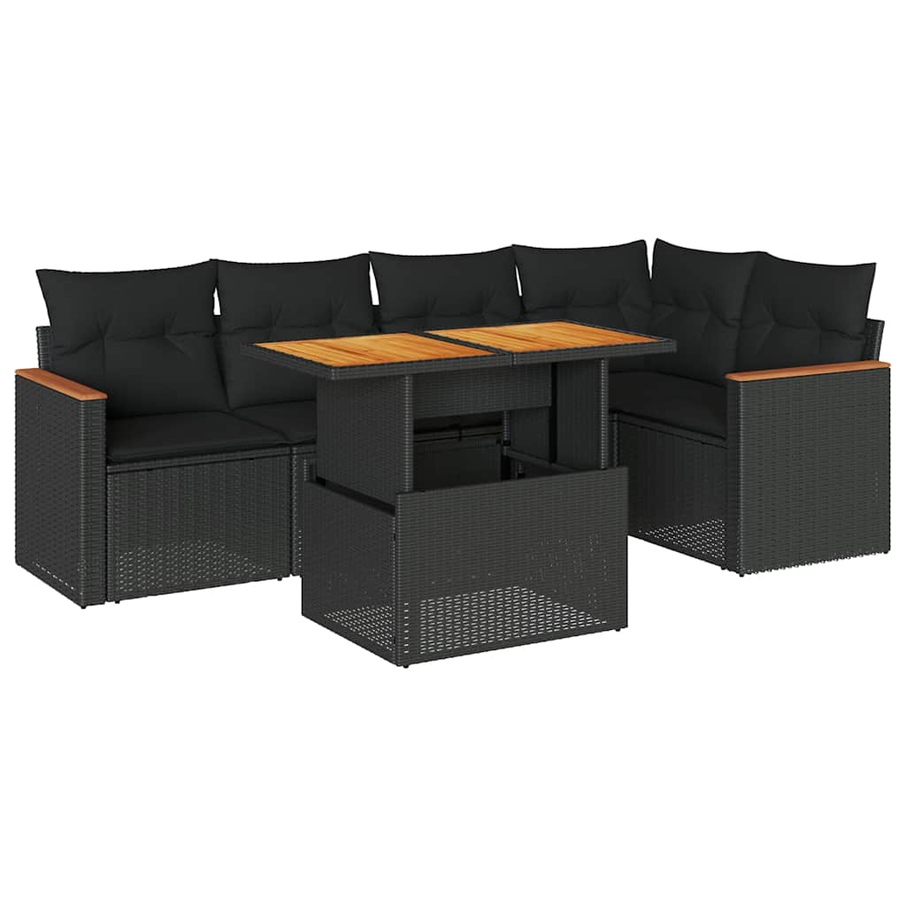 6-delige Loungeset met kussens poly rattan acacia zwart is nu te koop bij PeponiXL, paradijselijk wonen!