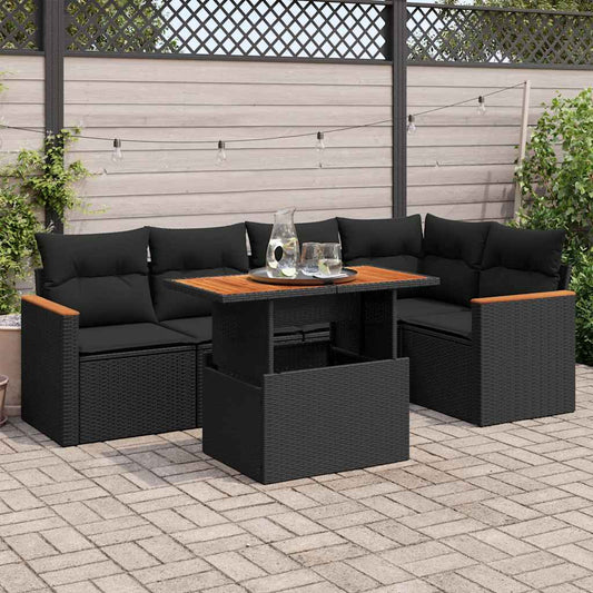 6-delige Loungeset met kussens poly rattan acacia zwart is nu te koop bij PeponiXL, paradijselijk wonen!