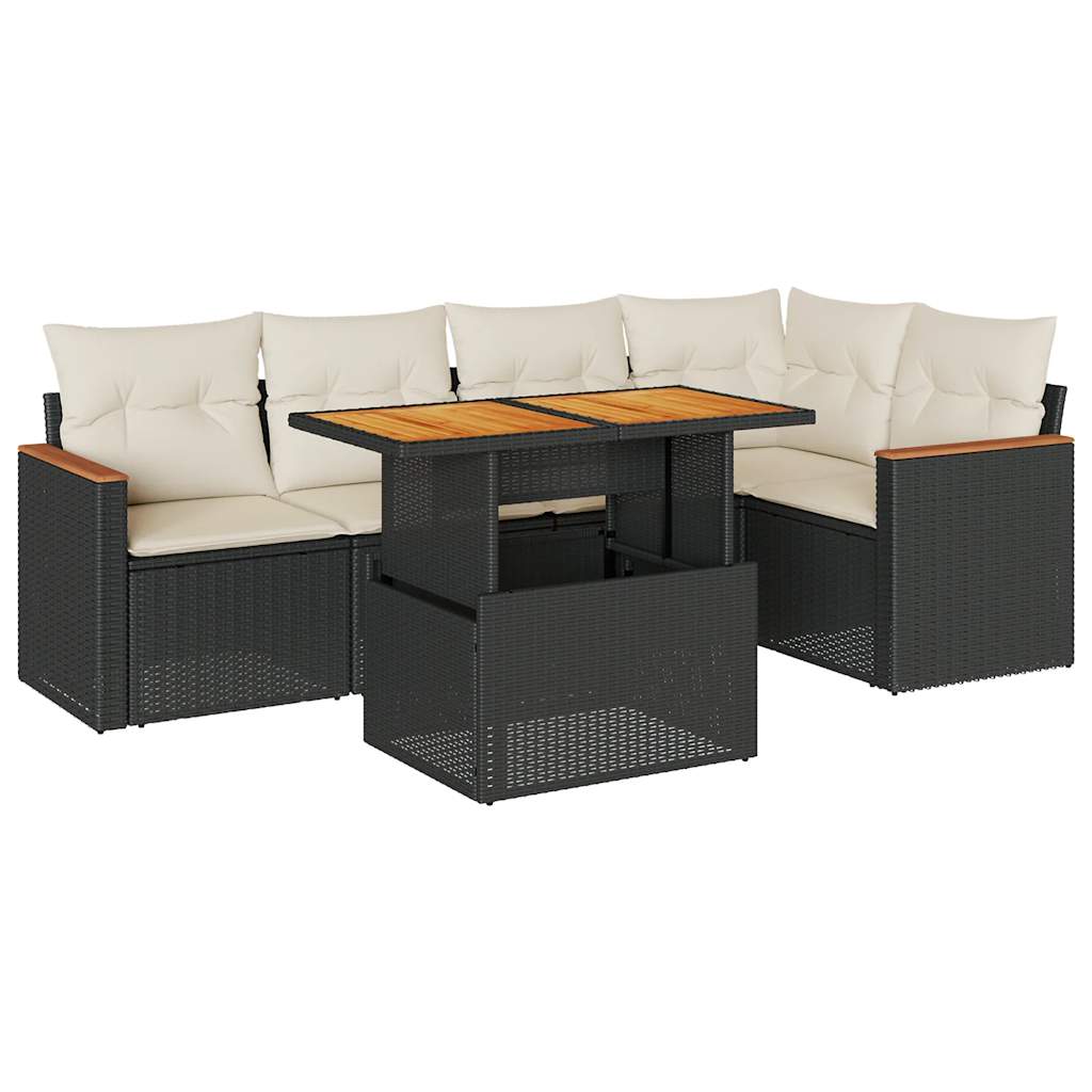 6-delige Loungeset met kussens poly rattan acacia zwart is nu te koop bij PeponiXL, paradijselijk wonen!