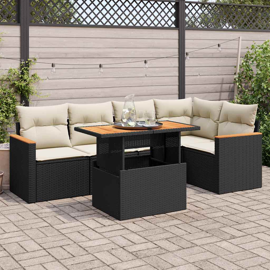 6-delige Loungeset met kussens poly rattan acacia zwart is nu te koop bij PeponiXL, paradijselijk wonen!