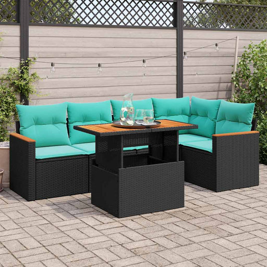 6-delige Loungeset met kussens poly rattan zwart is nu te koop bij PeponiXL, paradijselijk wonen!
