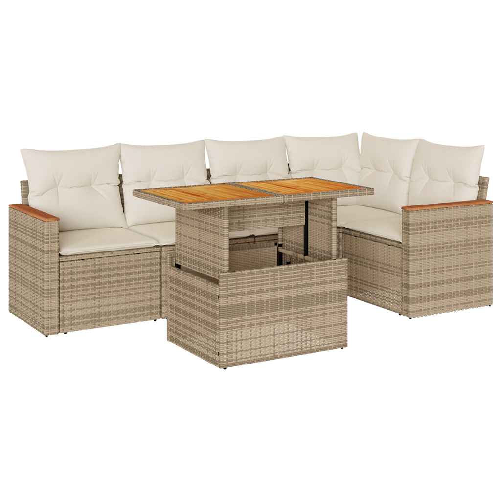 6-delige Loungeset met kussens poly rattan acacia beige is nu te koop bij PeponiXL, paradijselijk wonen!