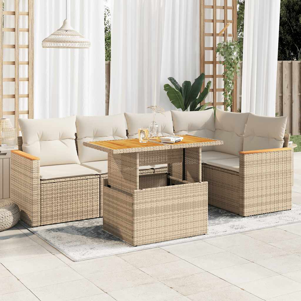 6-delige Loungeset met kussens poly rattan acacia beige is nu te koop bij PeponiXL, paradijselijk wonen!