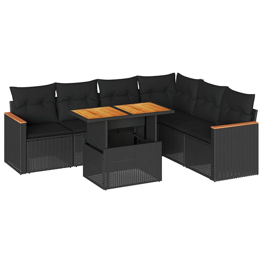 7-delige Loungeset met kussens poly rattan acacia zwart is nu te koop bij PeponiXL, paradijselijk wonen!