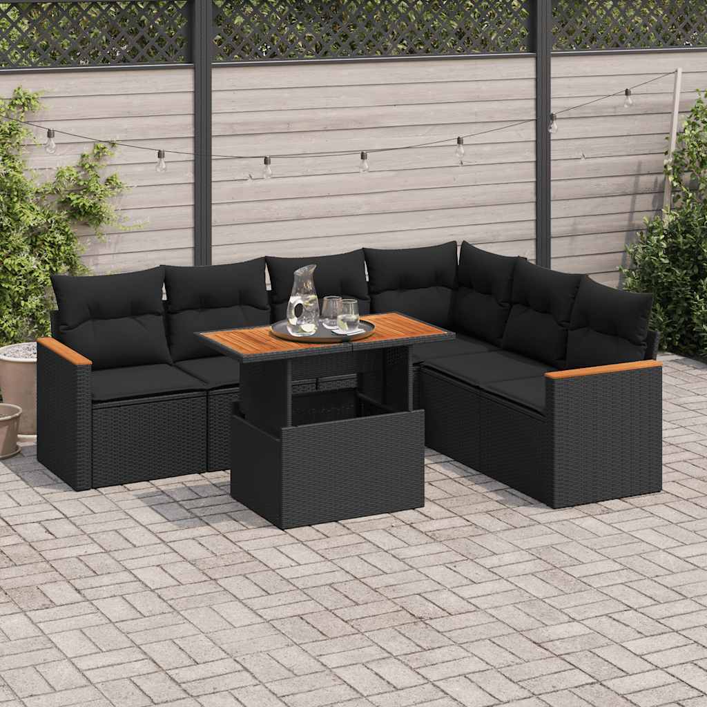 7-delige Loungeset met kussens poly rattan acacia zwart is nu te koop bij PeponiXL, paradijselijk wonen!