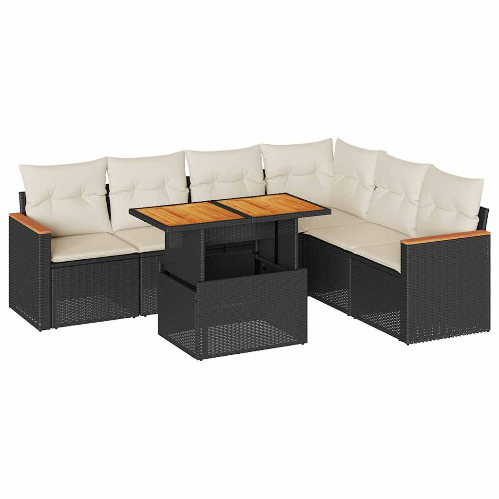 7-delige Loungeset met kussens poly rattan acacia zwart is nu te koop bij PeponiXL, paradijselijk wonen!