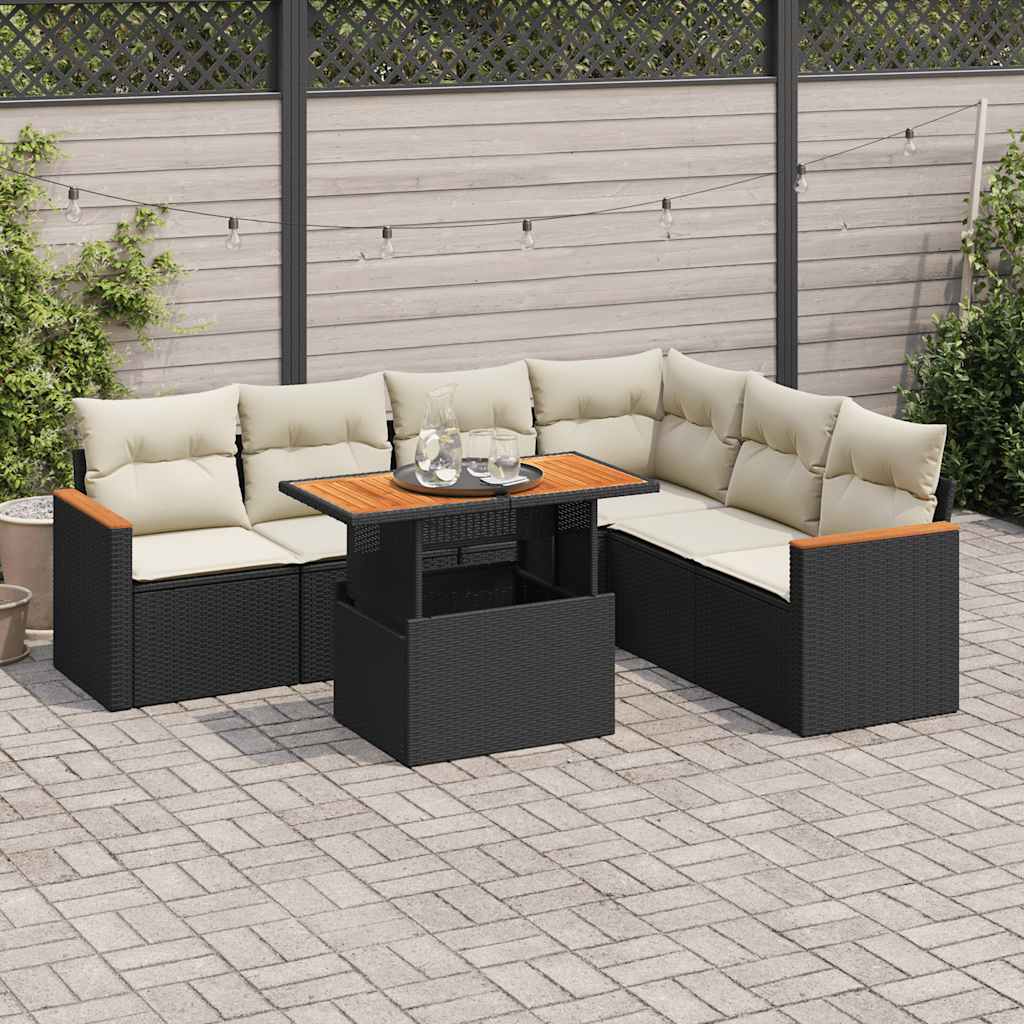 7-delige Loungeset met kussens poly rattan acacia zwart is nu te koop bij PeponiXL, paradijselijk wonen!