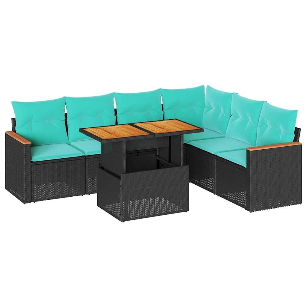7-delige Loungeset met kussens poly rattan zwart is nu te koop bij PeponiXL, paradijselijk wonen!