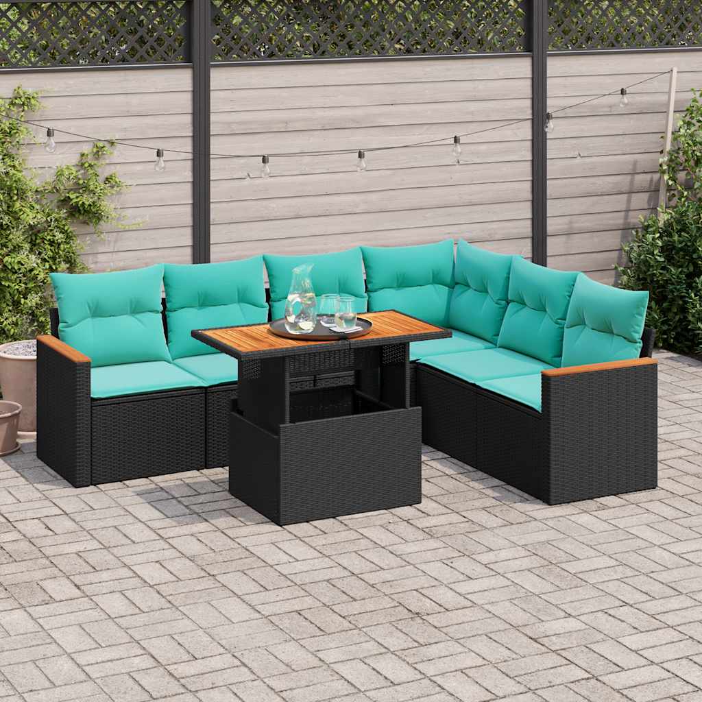 7-delige Loungeset met kussens poly rattan zwart is nu te koop bij PeponiXL, paradijselijk wonen!